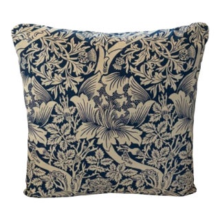 Morris Rose and Thistle Indigo Blue 20 X 20 Decorative Pillow With Down/Feather Insert For Sale