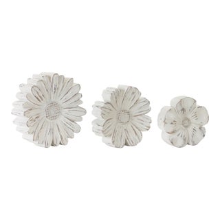 White Washed Stone Flower Decor (Set of 3) For Sale