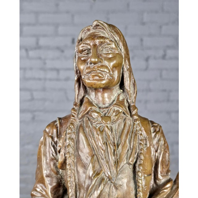 Carl Kauba "Chief Wolf Robe" Patinated Bronze Sculpture on Marble Base For Sale - Image 4 of 13