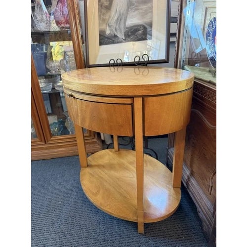 1980s 1980s Charles Pfister for Baker Furniture Oval Burl Veneer 1 Drawer Nightstand For Sale - Image 5 of 12