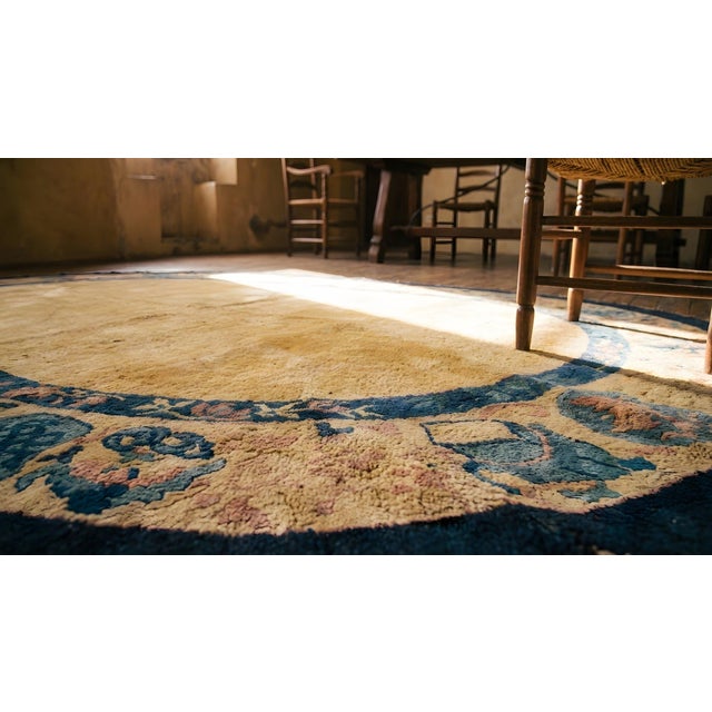 1900s Beige Open Field Geometric Antique Chinese Peking Rug 5'2" X 7'9" Knotted Wool Carpet For Sale - Image 10 of 12