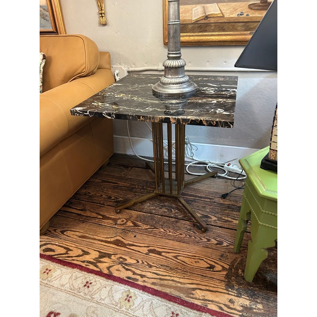Black Marble Top End Tables With Brass Bases -a Pair For Sale - Image 8 of 10