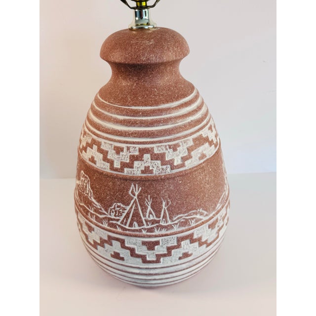 Vintage 1980s Southwestern-Style Terracotta Pottery Base W/ Teepee & Mountains Table Lamp Bring the warm, rustic charm of...