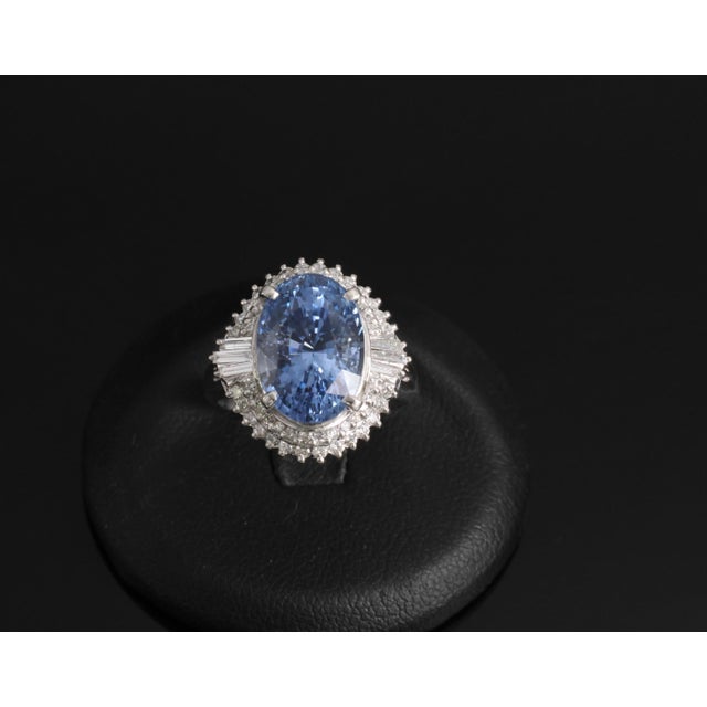 Late 20th Century Late 20th Century Fine 7.43ct Gia Ceylon Blue Sapphire & 0.60ct Diamond Platinum Ring, Size 5.75 For Sale - Image 5 of 18