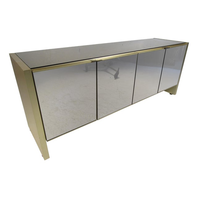 1980s Mid-Century Modern Mirrored Credenza For Sale