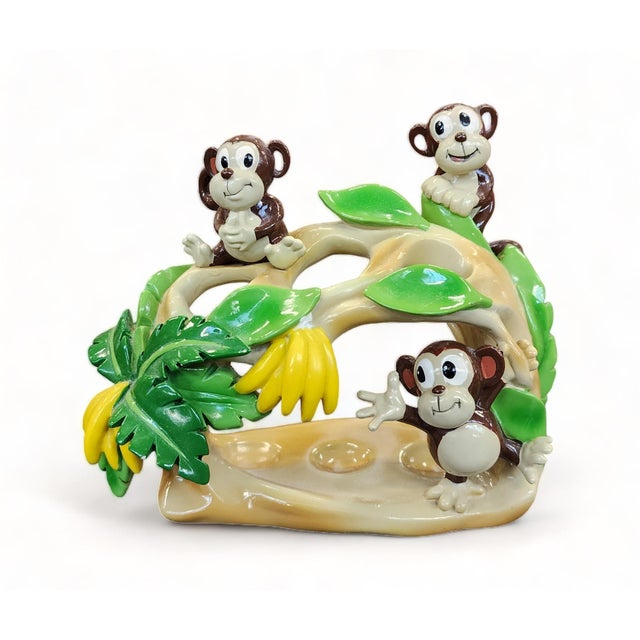 Vintage Child's Ceramic Monkey Themed Bathroom Toothbrush Holder Stand For Sale In New York - Image 6 of 9