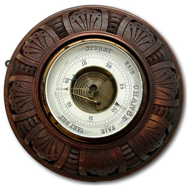 Nice Quality Antique European Hand Carved Walnut Wall Barometer - Circa Late 19th Century For Sale - Image 14 of 17