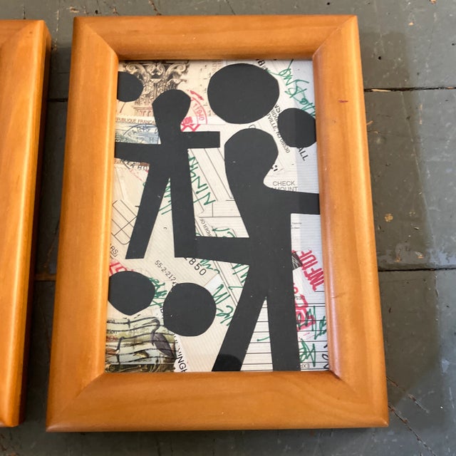Abstract Contemporary Original Wayne Cunningham Small Abstract Collages Tabletop Wood Frames-A Pair For Sale - Image 3 of 5