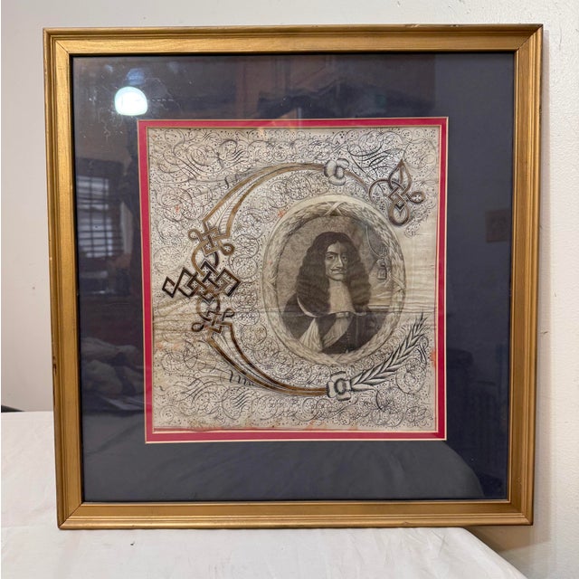 Rare Antique 17th Century Calligraphic Bust Portrait of Charles II of England For Sale - Image 4 of 16