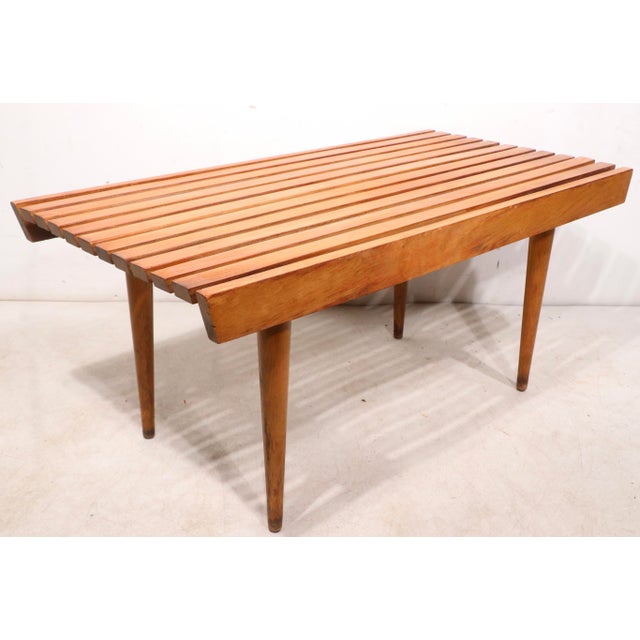 Mid 20th Century Diminutive Mid Century Slat Table Bench For Sale - Image 11 of 18
