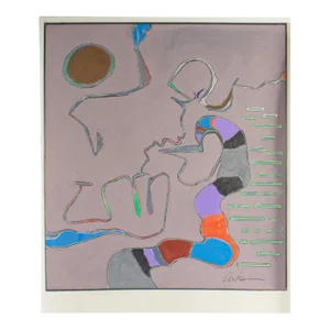 Signed 1980s Abstract Mixed Media Painting by Artist Harry Hilson