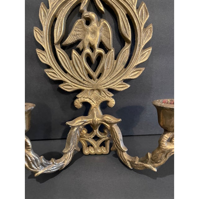 American Pair of Brass Two Light Candle Sconces For Sale - Image 3 of 5