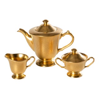 Vintage Mid-Century Modern Pickard China Gold Tea Set - 3pcs For Sale
