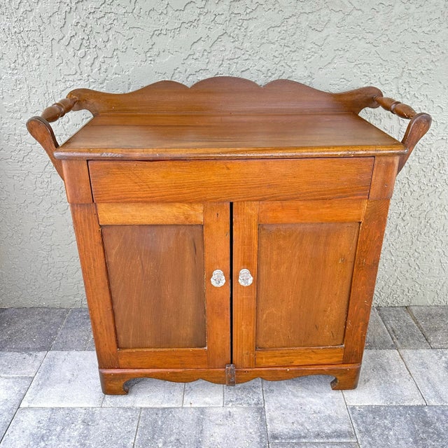 Antique Mid 19th Century Primitive/Rustic Style Handmade Maple Wood Washstand/Coffee Bar/Nightstand/Commode For Sale - Image 4 of 12