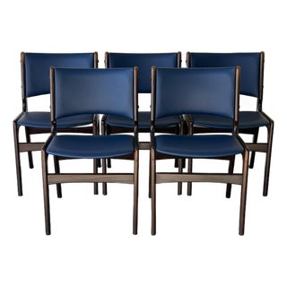 Set of 5 in Style of Johannes Andersen Danish Teak Dining Chairs – Mid Century Modern Sculptural Side Chairs For Sale