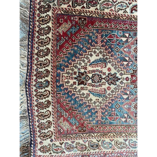 Nice antique Ghashghaei rug with beautiful geometric and tribal design and nice natural colors, entirely hand knotted with...