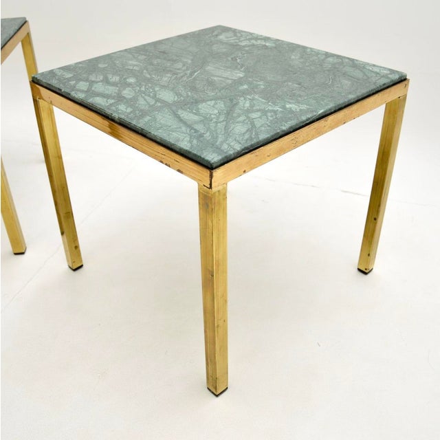 Vintage French Brass Side Tables with Marble Tops, 1970, Set of 2 For Sale - Image 4 of 8