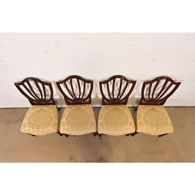 Late 20th Century Baker Furniture Federal Carved Mahogany Shield Back Dining Chairs, Set of Four For Sale - Image 5 of 12