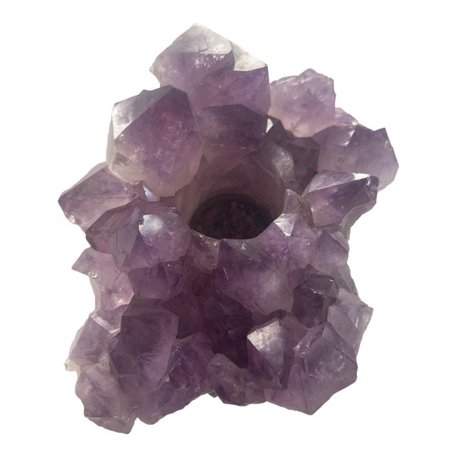 Natural Amethyst Crystal Cluster Votive Candle Holder For Sale