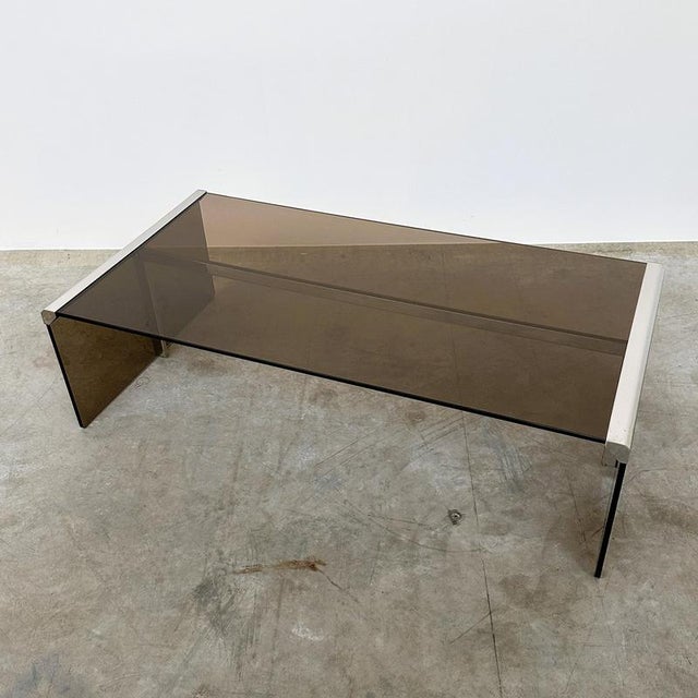 Smoked Glass Coffee Table with Chrome Details from Radice & Galotti, Italy, 1970s For Sale - Image 12 of 12