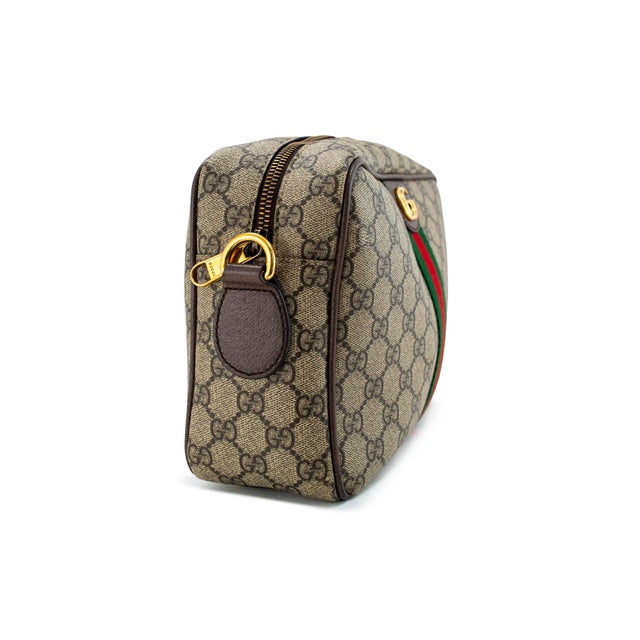 Modern Gucci Ophidia Medium Beige Gg Supreme Canvas Web Stripe Crossbody Bag For Sale - Image 3 of 10
