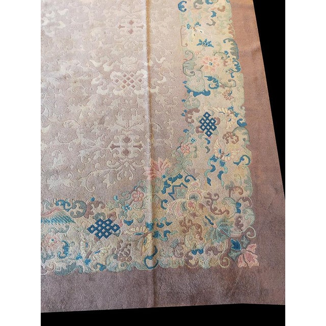 Chinese 1920s Neutral Purple Floral Antique Chinese Crane Large Oversized Big Peking Rug For Sale - Image 3 of 10