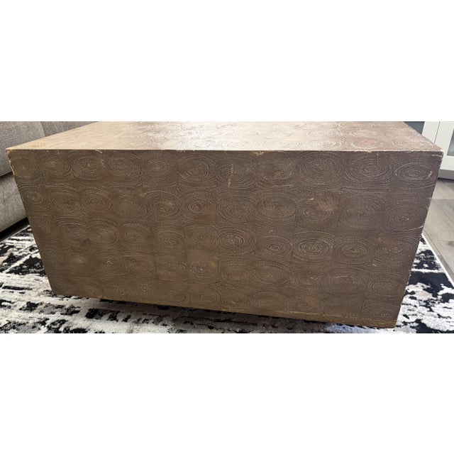 Theodore Alexander Whorlds Away Cube Coffee Table – Bleached Oyster Veneer, Textured Parquetry (Model 5105-349) For Sale In Washington DC - Image 6 of 10