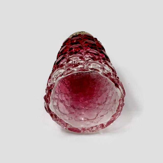 Victorian Cranberry Glass Sugar Caster Shaker 5.5” - Geometric Quilted Mold For Sale - Image 4 of 6