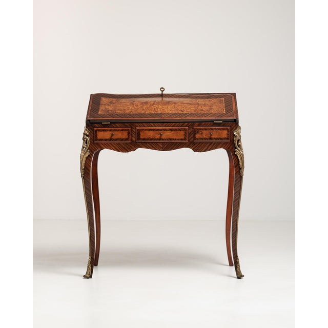 Louis XV Secretary Desk with Brass Accents, Rococo Style, France, 19th Century For Sale - Image 12 of 18