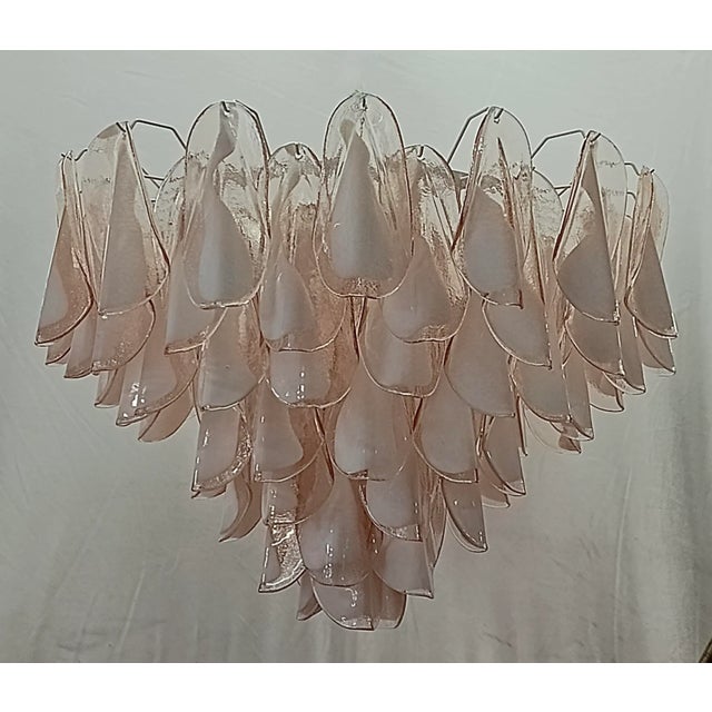 Round Light Pink and White Murano Art Glass Chandelier, 2000 For Sale - Image 7 of 10