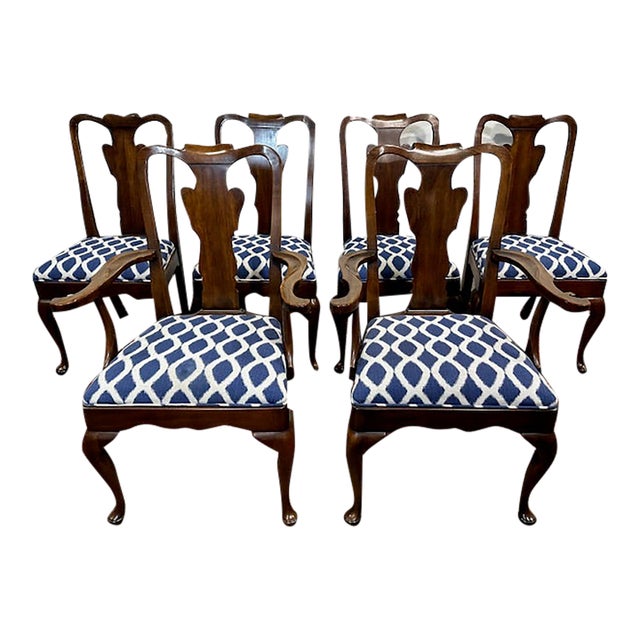 1960s Queen Anne Style Dining Chairs Styled After Baker- Set of 6 For Sale