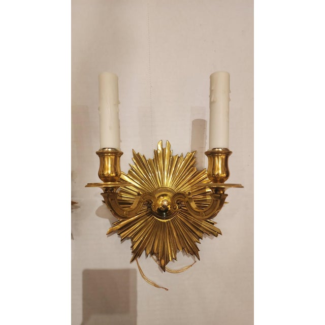 Metal Pair of Mid 20th Century Art Deco Style Sunburst Brass Sconces For Sale - Image 7 of 7
