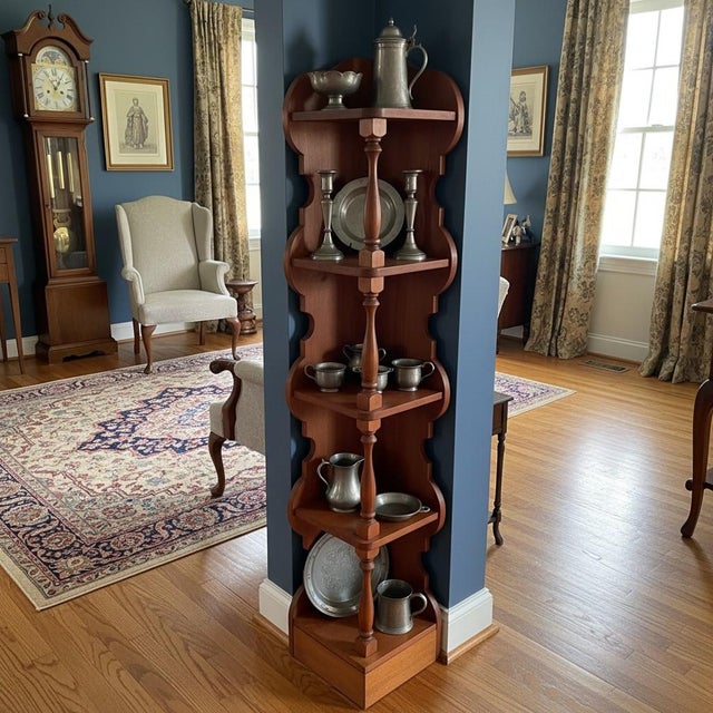 Vintage Nc Handmade Pine Corner Shelf-Farmhouse-Cottage-Bookcase-Display-Rustic For Sale - Image 4 of 8