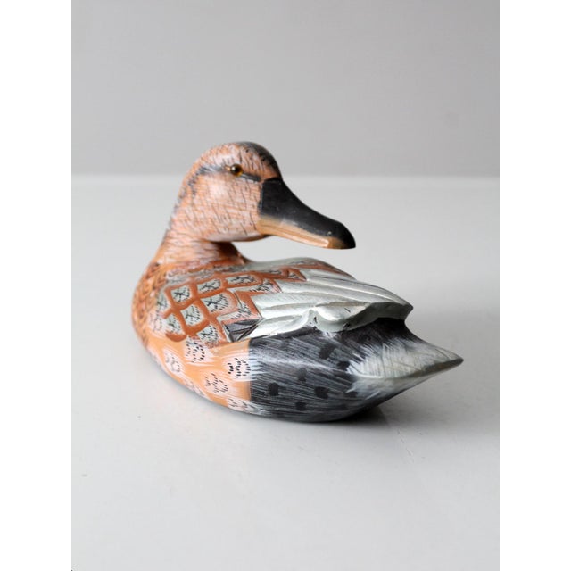 Mid 20th Century Vintage Hand Painted Carved Wood Duck For Sale - Image 5 of 11