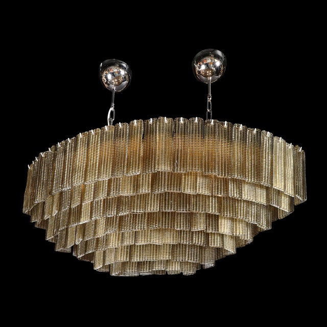 Modernist Hand-Blown Murano Glass 6-Tier Oblong Reeded Paneled Glass Chandelier For Sale - Image 15 of 18