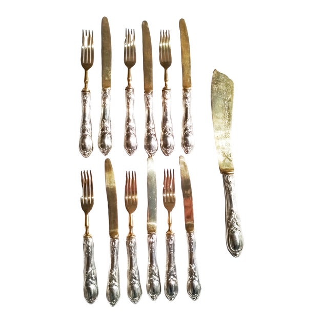 Silver Dessert Cutlery Set, 1950s, Set of 13 For Sale - Image 4 of 12