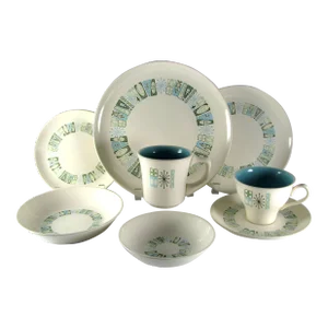 1960s Taylor Smith & Taylor Jamaica Bay Atomic Space Age Sputnik Starburst Service for 8 Dinnerware - 64 Piece Set