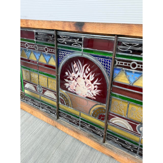 Red Vintage Stained Glass Window Panel For Sale - Image 8 of 12