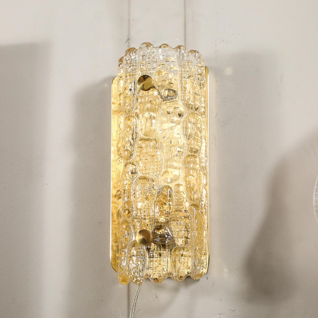Brass Pair of Mid-Century Mottled Honey Glass Sconces by Carl Fagerlund for Orrefors For Sale - Image 8 of 12