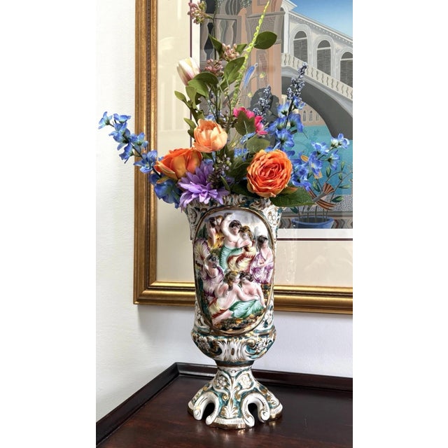 Vintage Italian Women Themed Capodimonte Porcelain Pedestal Vase 14.5” For Sale - Image 10 of 10