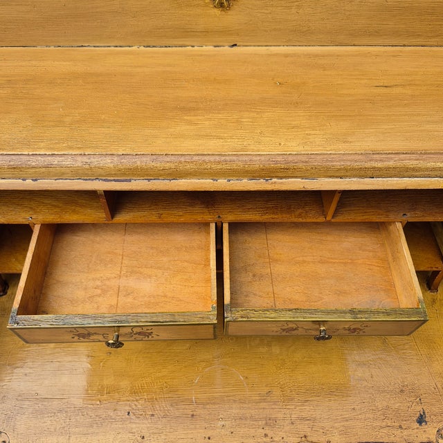 Wood 19th Century Antique Yellow Painted Victorian Ladies Slant Front Oak Secretary Desk For Sale - Image 7 of 14