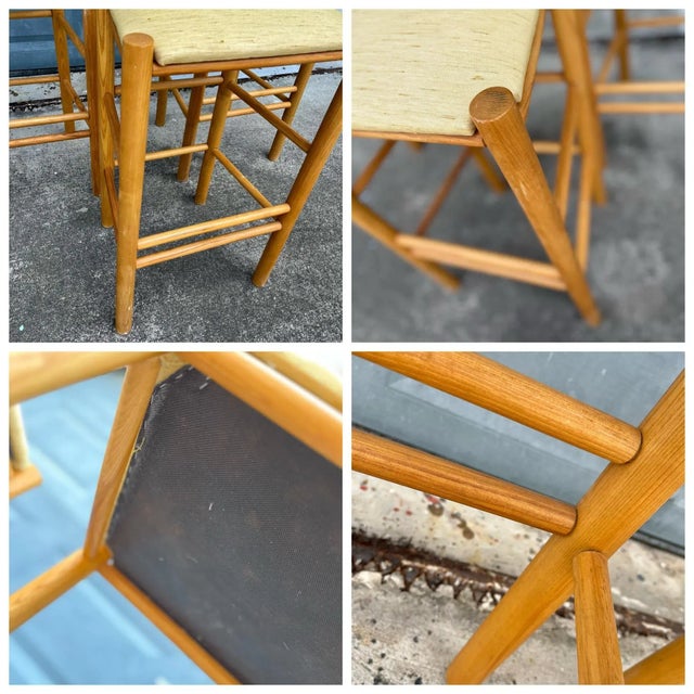 Danish Modern Bar Stools With Newly Upholstered Seat Cushions in the Style of Hans Wegner For Sale - Image 12 of 13