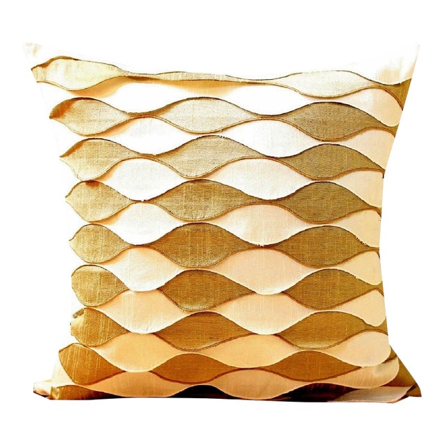 Vintage Waved Frills Fortuny Bicolor Pure Silk Pillow For Sale