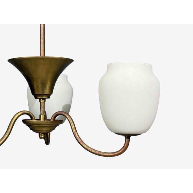 Metal 1940s Danish Modern, Pendant Light, Brass, Glass For Sale - Image 7 of 12