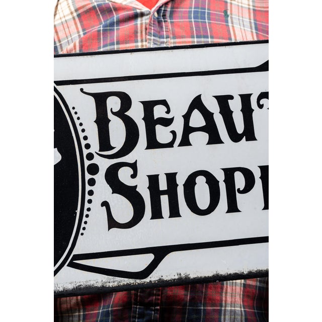 Black Antique D S P "Beauty Shoppe" Storefront Flange Sign For Sale - Image 8 of 9