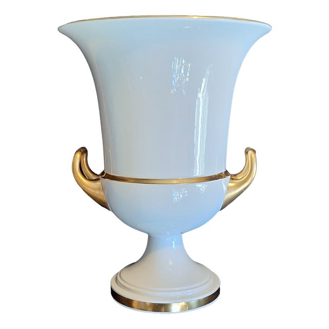 Large Amphora Vase in White Porcelain with Gold Rim and Double Handle from Fürstenberg, 1970s For Sale