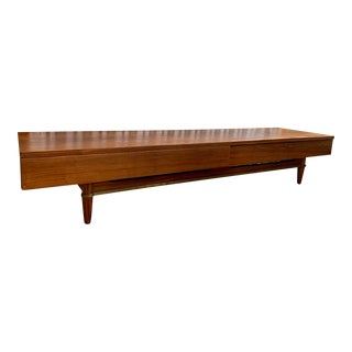 Solid Teak and Genuine Brass Entry Bench / Media Table - Vintage Mid-Century For Sale