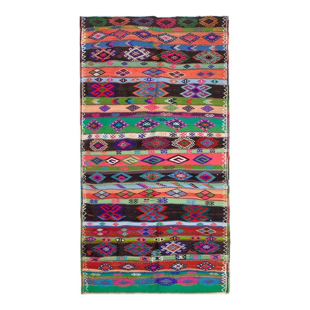 Colorful Vintage Embroidered Kilim Rug - 5`5" X 10`4" For Sale
