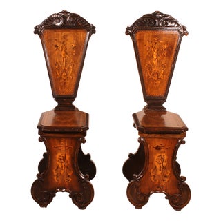Walnut and Marquetry Step Stools, 1800s, Set of 2 For Sale