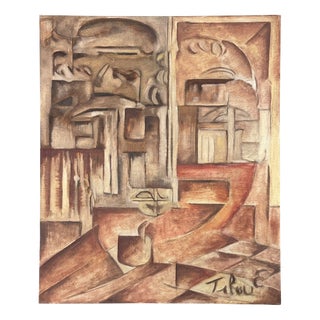 Erik Tibau, Cubist Abstract Composition, Acrylic on Canvas, 1970s For Sale